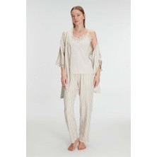 Aesco Anıl 11215 Kadın Sabahlık Atlet Pantolon Takım 3lü Pamuklu Gecelik Set