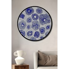 Teona Ahşap Dekoratif Ahşap Yuvarlak Çerçeve Görünümlü Tablo Mavi Çizim Daireler