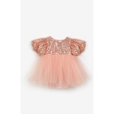 Le Mabelle Rose  Fiyonk Detaylı Pullu Kız Bebek Elbise - Amber