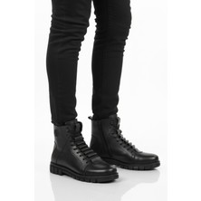 Aspor Siyah Hakiki Deri Kürklü Erkek Klasik Bot