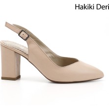 GÖNDERİ Kadın Ten  Yüksek Kalın Topuklu Arkası Açık Hakiki Deri Ayakkabı