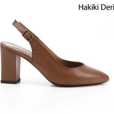 GÖNDERİ Kadın Taba Antik  Yüksek Kalın Topuklu Arkası Açık Hakiki Deri Ayakkabı
