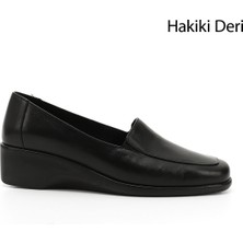 GÖNDERİ Kadın Siyah  Dolgu Taban Hakiki Deri Ayakkabı
