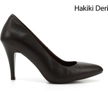 GÖNDERİ Kadın Koyu Kahve  Sivri Burun İnce Topuklu Hakiki Deri Stiletto