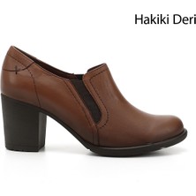 Gön Hakiki Deri Yuvarlak Burun Kalın Topuklu Kauçuk Taban Kadın Ayakkabı 24038