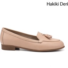 GÖNDERİ Kadın Ten  Püsküllü Hakiki Deri Babet