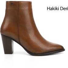 GÖNDERİ Kadın Taba Antik  Fermuarlı Sivri Burun Hakiki Deri Bot