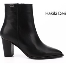 GÖNDERİ Kadın Siyah  Fermuarlı Sivri Burun Hakiki Deri Bot