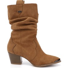 GÖNDERİ Kadın Taba  Sivri Burun Kalın Topuklu Kovboy Çizme