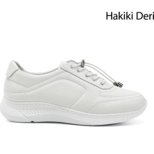 GÖNDERİ Kadın Beyaz  Bağcıklı Dolgu Taban Hakiki Deri Sneaker