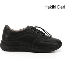 GÖNDERİ Kadın Siyah  Bağcıklı Dolgu Taban Hakiki Deri Sneaker