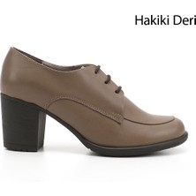 Gön Hakiki Deri Yuvarlak Burun Kalın Topuklu Kauçuk Taban Bağcıklı Kadın Ayakkabı 24071