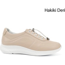 GÖNDERİ Kadın Bej  Bağcıklı Dolgu Taban Hakiki Deri Sneaker