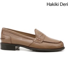 Gön Hakiki Deri Yuvarlak Burun Kısa Topuklu Loafer Kadın Günlük Ayakkabı 24138
