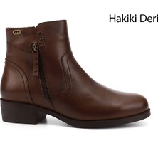 GÖNDERİ Kadın Taba Antik  Çift Fermuarlı Kauçuk Taban Hakiki Deri Bot