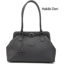 GÖNDERİ Kadın Gri  Hakiki Deri El ve Omuz Çantası