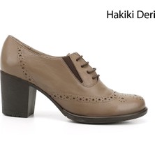 GÖNDERİ Kadın Vizon Antik  Bağcıklı Orta Kalın Topuklu Hakiki Deri Oxford Ayakkabı