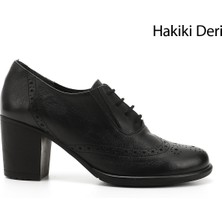 Gön Hakiki Deri Yuvarlak Burun Kalın Topuklu Kauçuk Taban Bağcıklı Kadın Ayakkabı 24040