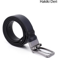 GÖNDERİ Erkek Siyah - Lacivert  Hakiki Deri 3,5 Cm Çift Taraflı Klasik Kemer