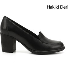 GÖNDERİ Kadın Siyah  Orta Kalın Topuklu Hakiki Deri Ayakkabı
