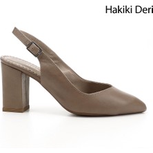 GÖNDERİ Kadın Vizon Antik  Yüksek Kalın Topuklu Arkası Açık Hakiki Deri Ayakkabı