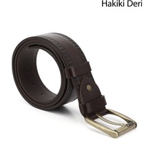 GÖNDERİ Erkek Kahve Antik  Hakiki Deri 4,5 Cm Dikişli Kot Kemeri