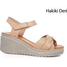 GÖNDERİ Kadın Vizon  Bilekten Cırt Bantlı Dolgu Topuklu Hakiki Deri Sandalet