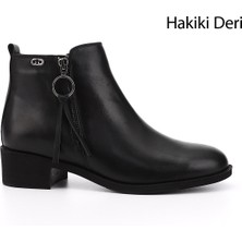 GÖNDERİ Kadın Siyah  Fermuarlı Kalın Topuklu Fermuarlı Hakiki Deri Bot