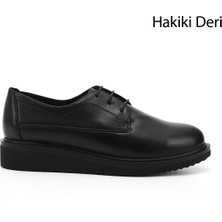 GÖNDERİ Kadın Siyah Bağcıklı Dolgu Taban Hakiki Deri Ayakkabı