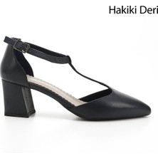 GÖNDERİ Kadın Lacivert  Bilekten Bağlı Orta Topuklu Hakiki Deri Ayakkabı