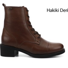 GÖNDERİ Kadın Kahve Antik  Fermuarlı Kauçuk Taban Hakiki Deri Postal Bot