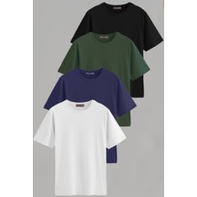 Vien&Karl Erkek Beyaz-Siyah-Laci-Yeşil Slim Fit Bisiklet Yaka Pamuk Elastan 4'lü Basic Tişört