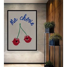 Teona Ahşap Dekoratif Ahşap Dikdörtgen Tablo Ma Chérie Kirazları Çerçeve Görünümlü