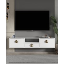 Cantek Dizayn 1322DROPCT-32 Duvara Montaj Tv Sehpası Beyaz-Altın