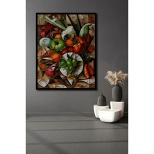 Teona Ahşap Çerçeve Görünümlü Soyut Meyve ve Sebzeler Ahşap Mdf Dekoratif Tablo Dikdörtgen Tablo