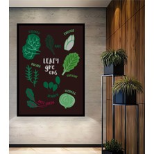 Teona Ahşap Çerçeve Görünümlü Yeşil Yapraklı Sebzeler Ahşap Mdf Dekoratif Tablo Dikdörtgen Tablo