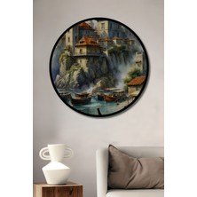 Teona Ahşap Çerçeve Görünümlü Romantik Akdeniz Kasabası Ahşap Mdf Dekoratif Tablo Yuvarlak Tablo