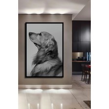 Teona Ahşap Çerçeve Görünümlü Altın Renkli Retriever Dekoratif Ahşap Mdf Tablo Dikdörtgen Tablo