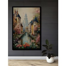 Teona Ahşap Çerçeve Görünümlü Büyülü Şehir Manzarası Dekoratif Ahşap Mdf Tablo Dikdörtgen Tablo