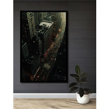 Teona Ahşap Çerçeve Görünümlü New York Gece Manzarası Dekoratif Ahşap Mdf Tablo Dikdörtgen Tablo