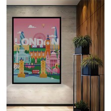 Teona Ahşap Çerçeve Görünümlü Londra Şehir Manzarası Ahşap Mdf Dekoratif Tablo Dikdörtgen Tablo