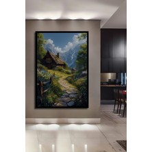 Teona Ahşap Çerçeve Görünümlü Dağ Evi Bahar Manzarası Dekoratif Ahşap Mdf Tablo Dikdörtgen Tablo