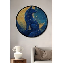 Teona Ahşap Çerçeve Görünümlü Ay Işığında Kurt Yıldızlı Ahşap Mdf Dekoratif Tablo Yuvarlak Tablo