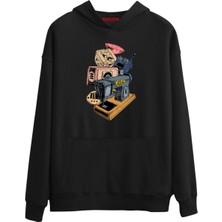 Eastek Dikiş Makinesi Design Tasarım 3 Iplik Şardonlu Kapüşonlu Unisex, Kadın, Erkek Hoodie