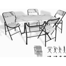 Dockers Klasik Katlanır Werzalit - Katlanır Sandalye Werzalit - Mutfak Masa Takımı - Bıanco Carrara (80X120)