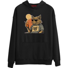 Eastek Live Like A Cat Premium Tasarım 3 Iplik Şardonlu Kapüşonlu Unisex, Kadın, Erkek Hoodie Sweatshirt