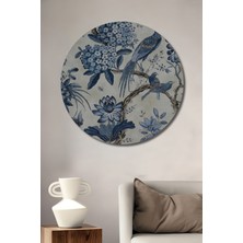 Teona Ahşap Dekoratif Ahşap Yuvarlak Tablo Mavi Kuşların Bahçesi