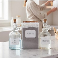 Ahşap Kulplu Vakumlu Şeffaf Deterjan Kavanozu 2000ML-YUMUŞATICI ve Sıvı Deterjan Şişesi 1000ML