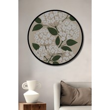 Teona Ahşap Dekoratif Ahşap Yuvarlak Çerçeve Görünümlü Tablo Beyaz Çiçekler