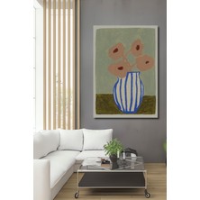 Teona Ahşap Dekoratif Ahşap Dikdörtgen Tablo Çizgili Vazoda Çiçekler